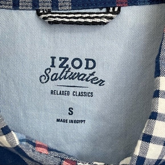 Izod Saltwater Relaxed Classic Blue Plaid Shirt 100% Cotton Button Down Size S - Picture 2 of 15
